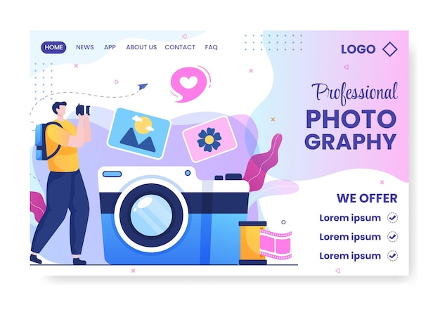 Photographer with camera and digital film equipment landing page template flat illustration editable of square background for social media or web