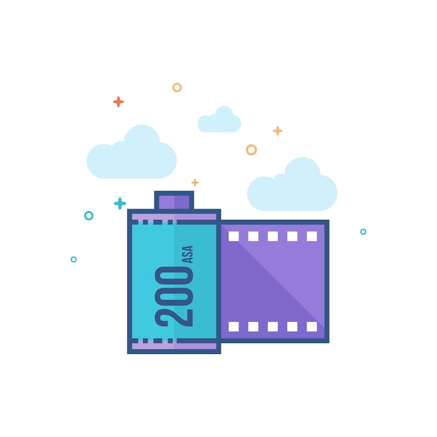 photographic film icon flat color style vector illustration