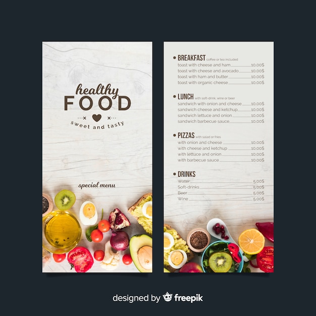 Photographic healthy menu template