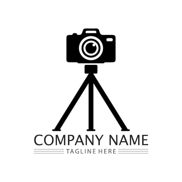 Photography camera logo icon vector design template isolated on black background