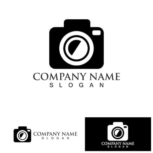 Photography camera logo icon vector design template isolated on black background