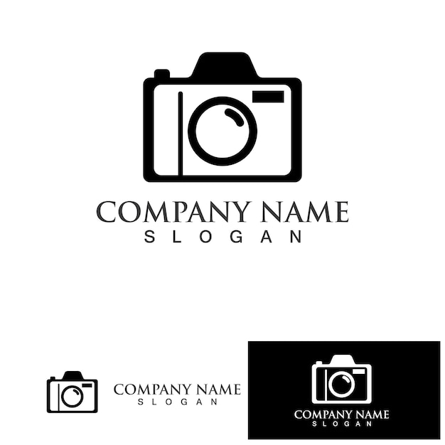 Photography camera logo icon vector design template isolated on black background