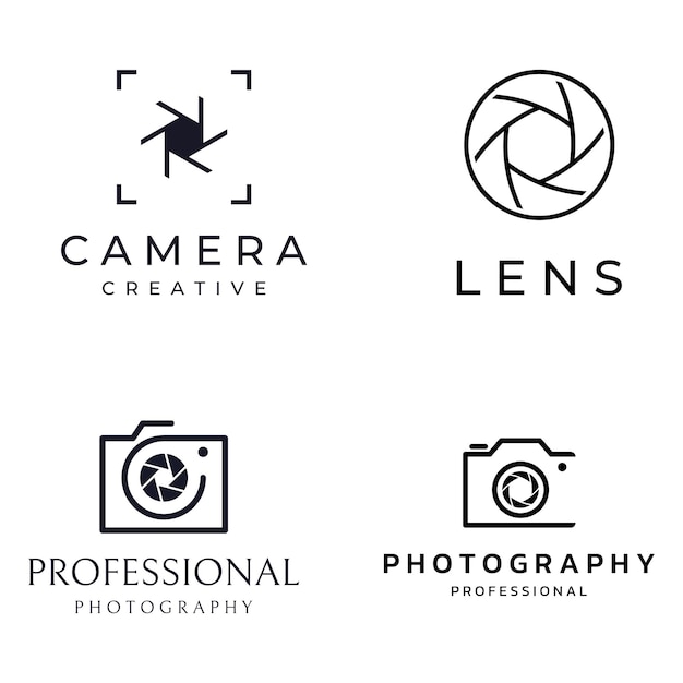 写真カメラのロゴレンズカメラシャッターデジタルラインプロのエレガントでモダンなロゴはスタジオ写真やその他のビジネスに使用できますベクターイラスト編集テンプレートを使用