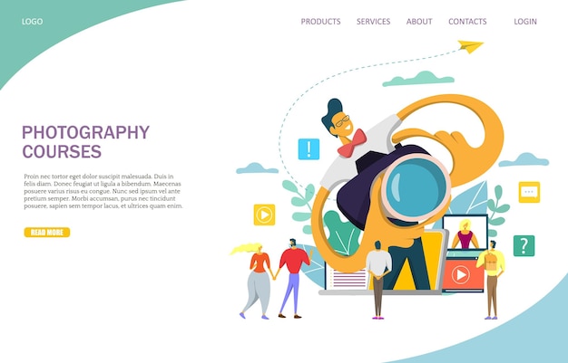 写真コース ベクター ウェブサイトのランディング ページのデザイン テンプレート