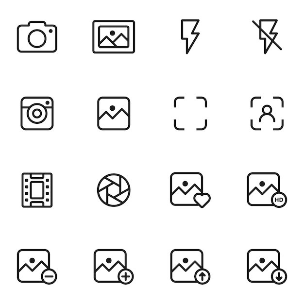 Photography icon pack, outline icon style