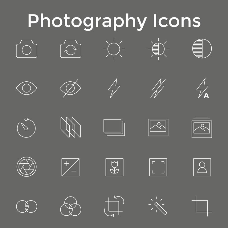 Вектор фотографические иконы камеры линзы триподы и редактирование фотографий векторная художественная коллекция