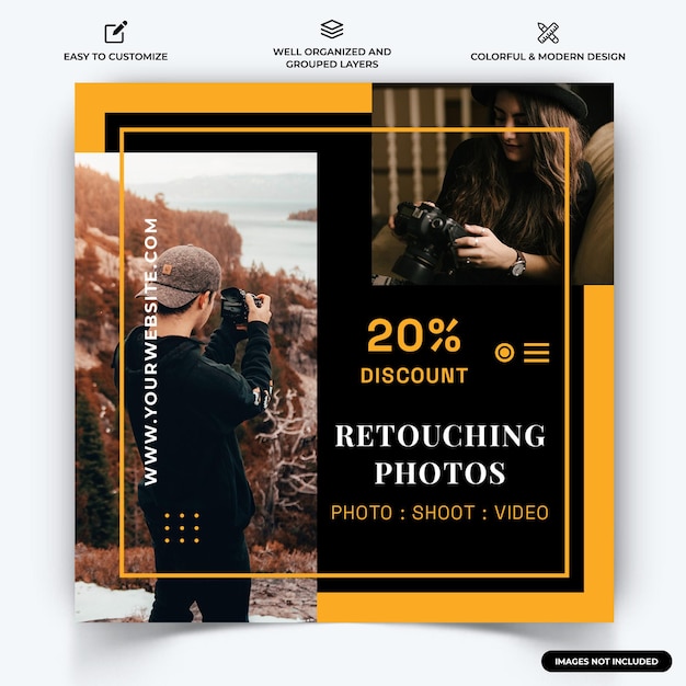 Photography instagram post web banner template vector premium vector