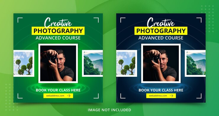 Photography learning course advertising design social media banner post template