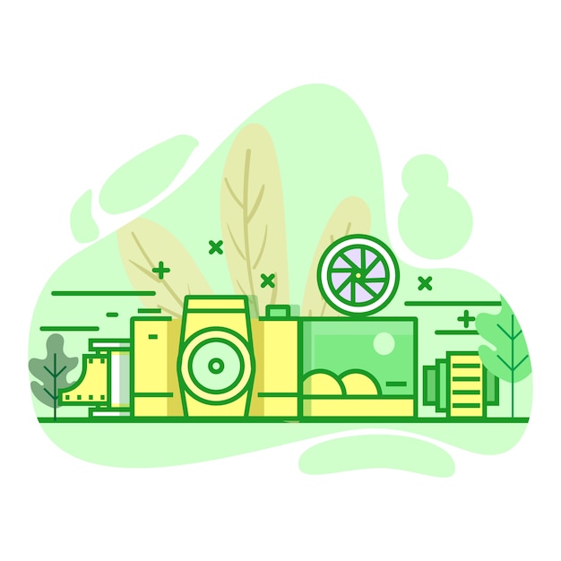 Photography modern flat green color illustration