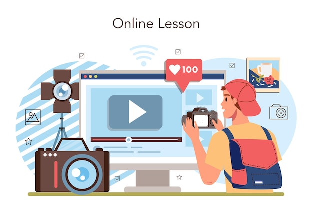 ベクトル 写真学校のクラブまたはコースのオンラインサービスまたはプラットフォーム
