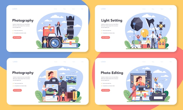 写真学校のコースのWebバナーまたはランディングページセット