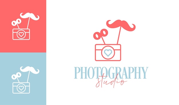 Photography studio logo design vector with heart shape in lens