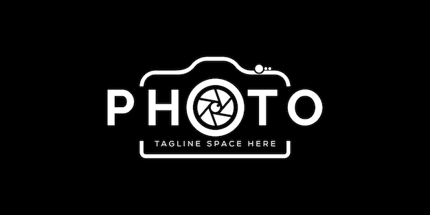 Vettore modello di logo dello studio fotografico su sfondo nero, vettore dell'icona del logo della fotografia