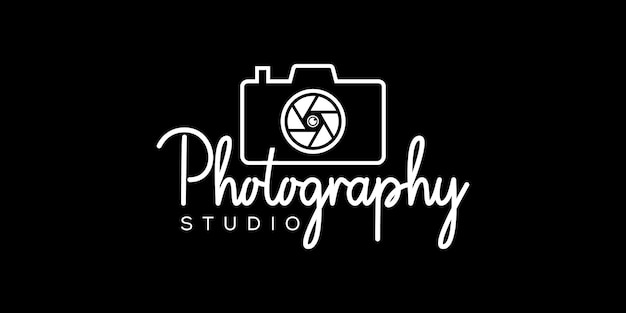Photography studio logo template on black background, photography logo icon vector