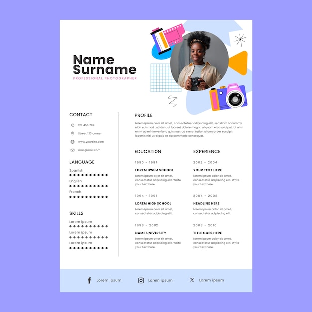Modello di curriculum per studio fotografico