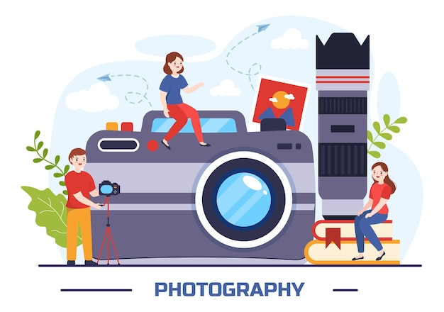 Photography Vector Illustration with Camera and Equipment to Capture Travel and Memories in Cartoon