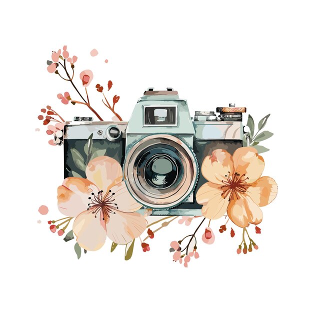 Photography watercolor floral camera logo