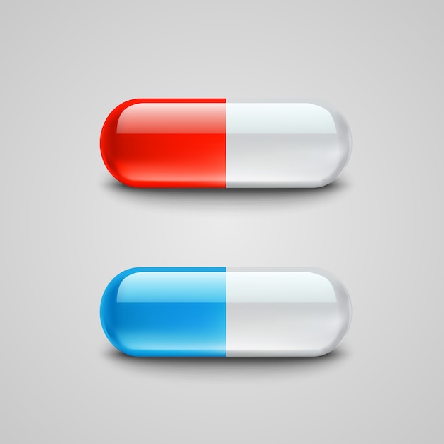 Photorealistic blue and red pills illustration