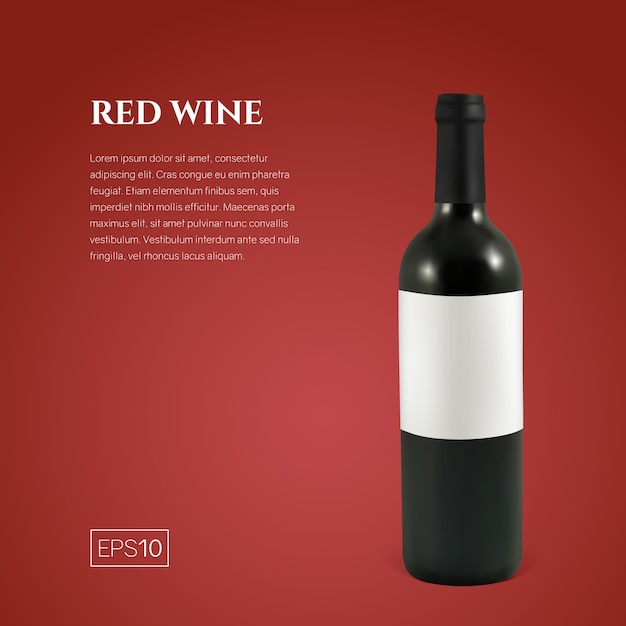 Фотореалистичная бутылка красного вина на красном