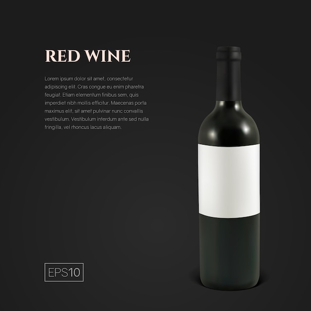 Photorealistic bottle of red wine on a black background