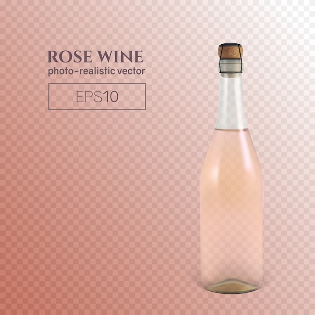 Photorealistic bottle of rose sparkling wine on transparent.