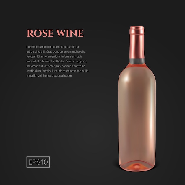 Photorealistic bottle of rose wine on black