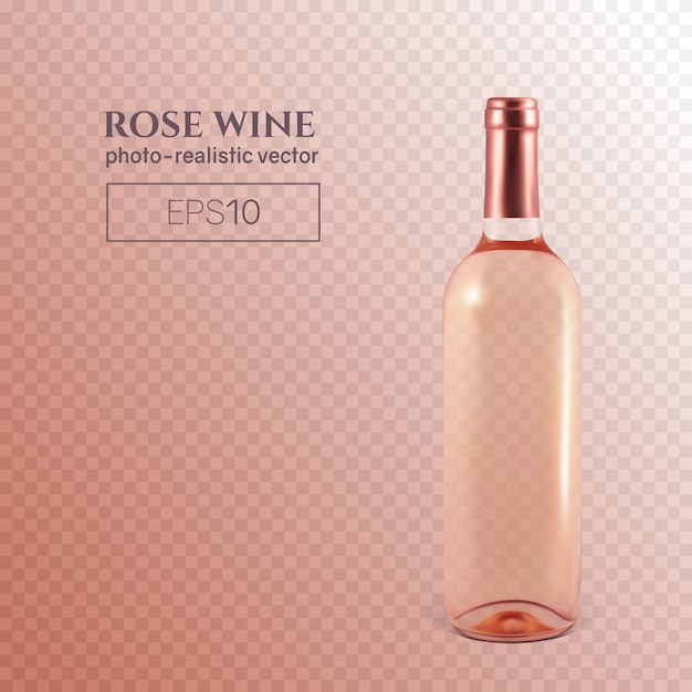 Photorealistic bottle of rose wine on transparent