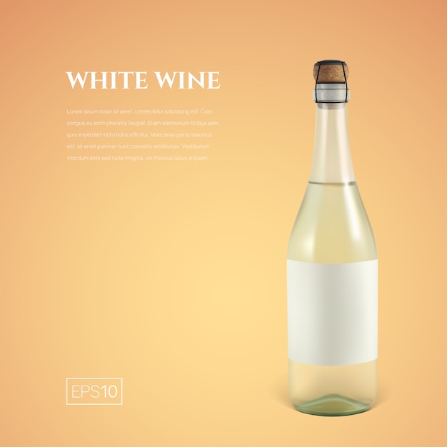 Photorealistic bottle of white sparkling wine on yellow