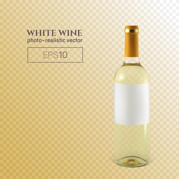 Vector photorealistic bottle of white wine on a transparent background