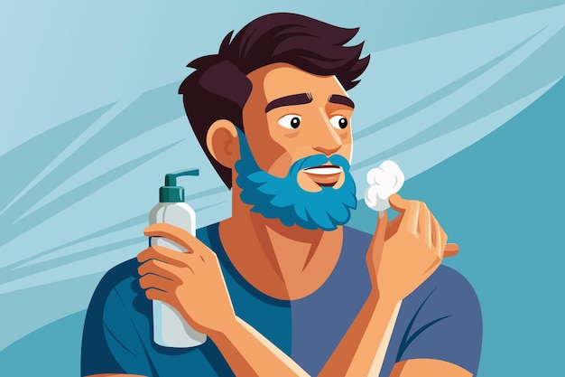 Vector photorealistic image of a man applying a refreshing aftershave lotion to his face after shaving