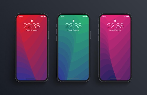 Вектор Фотореалистичный экран смартфона с различными вариациями обоев деформированной структуры