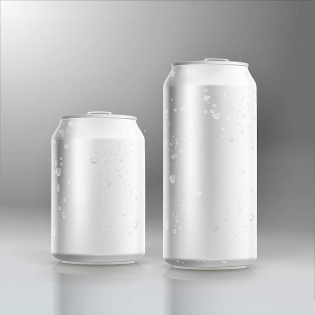 Photorealistic vector beer can mockup with water drops