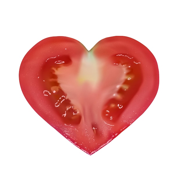 Фотореалистичная векторная иллюстрация помидора в форме сердца в продольном сечении
