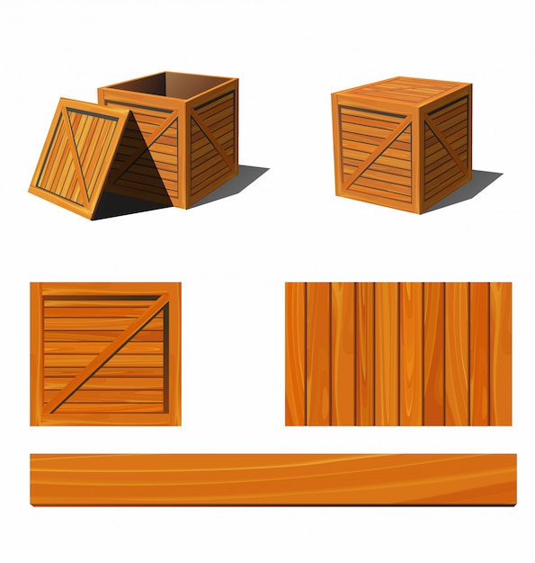 Vector photorealistic wooden box and textures.   illustration.