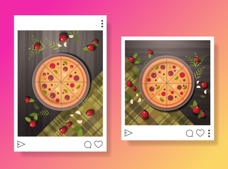 Vector 블로그 음식 블로그 소셜 미디어 개념 음식 사냥꾼 검토 수평에 대 한 준비 된 맛있는 피자의 사진