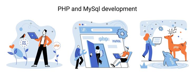 Vector php 및 mysql 개발 소프트웨어 웹사이트 개발자 프로그래머 서비스 프로그래밍 언어