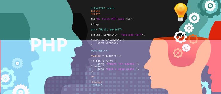 Vector php programming language syntax for web coding script in screen
