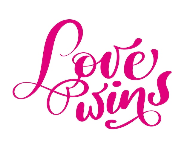 Vector phrase love wins on valentines day hand drawn typography red lettering isolated