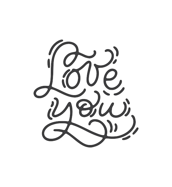 Vector phrase love you vector monoline calligraphy valentines day hand drawn lettering heart holiday