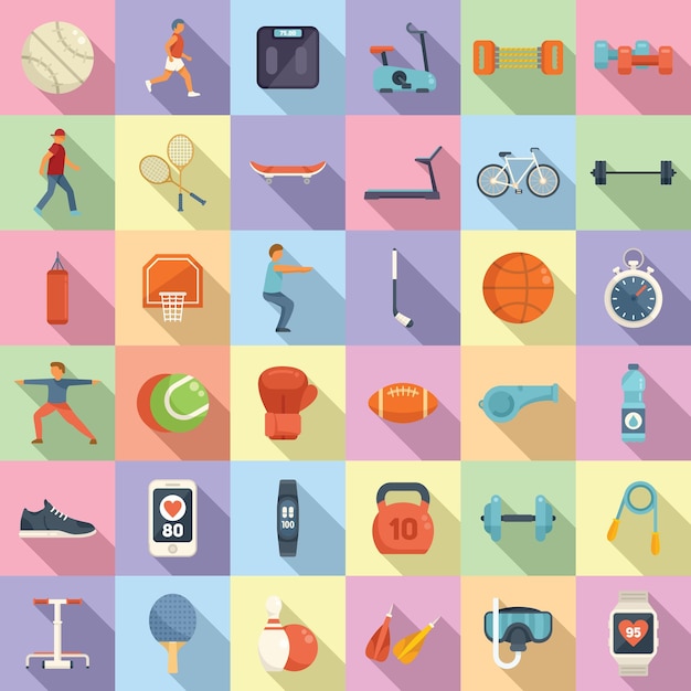 Vector physical activity icons set flat vector yoga person