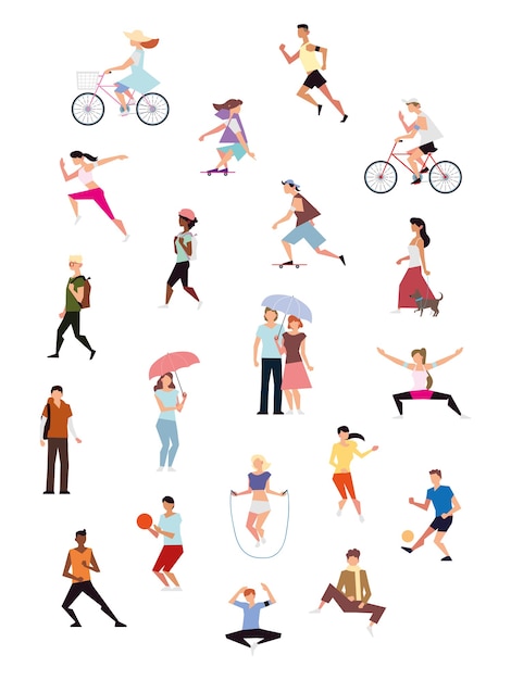 Physical activity people practicing in outdoor sports or recreational