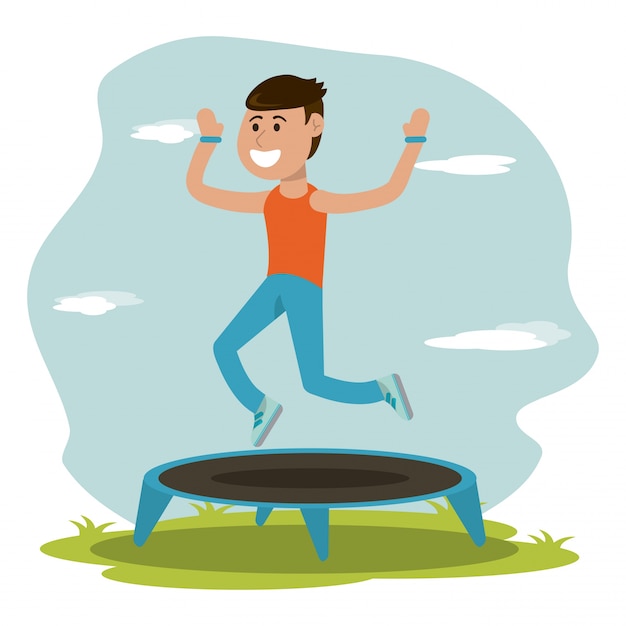 Physical education - boy jumping trampoline sport