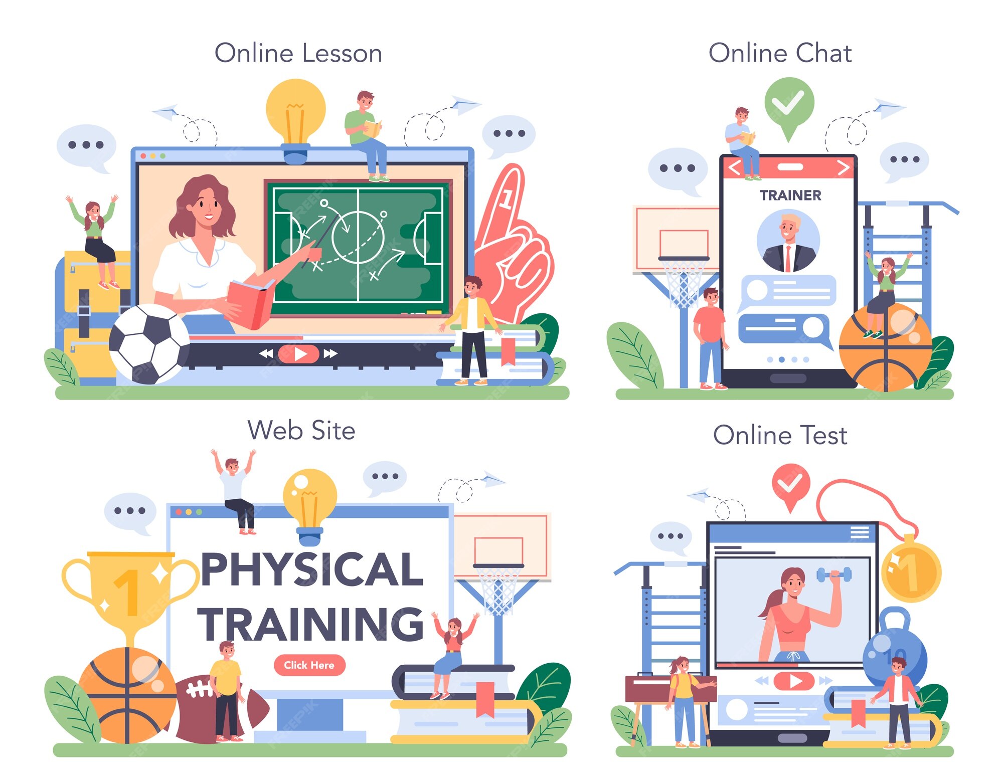 Premium Vector | Physical education or school sport class online