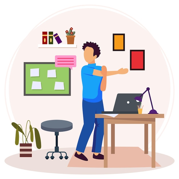 Vector physical fitness during work breaks concept standing workplace wellness intervals vector design