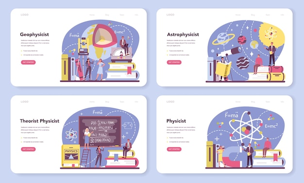 Physicist web banner or landing page set.
