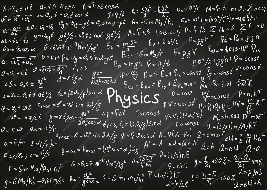 Le 5 Equazioni Che Hanno Cambiato Il Mondo Premium Vector | Physics formulas drawn by hand on the black chalkboard