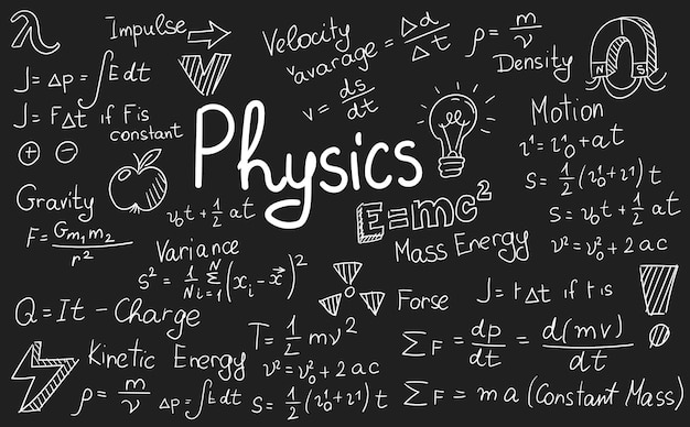 物理の公式 科学と教育の背景 黒板に科学の公式が刻まれています