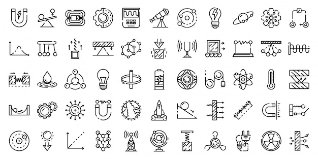 Physics icons set, outline style