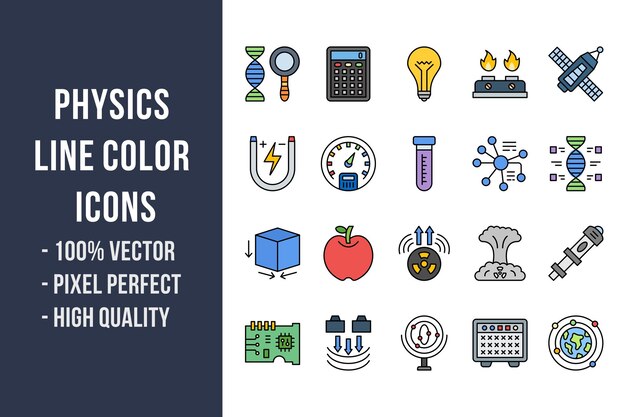 벡터 물리학 라인 컬러 아이콘