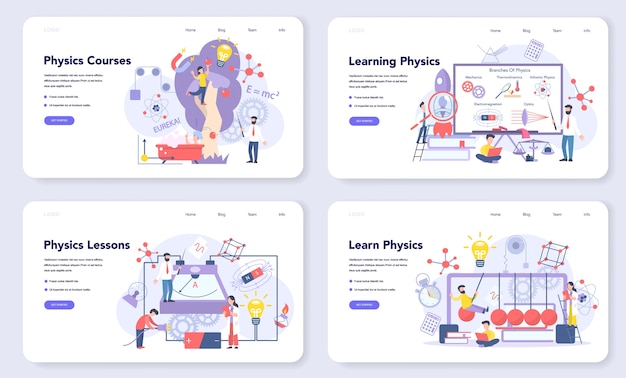 Physics school subject web banner or landing page set